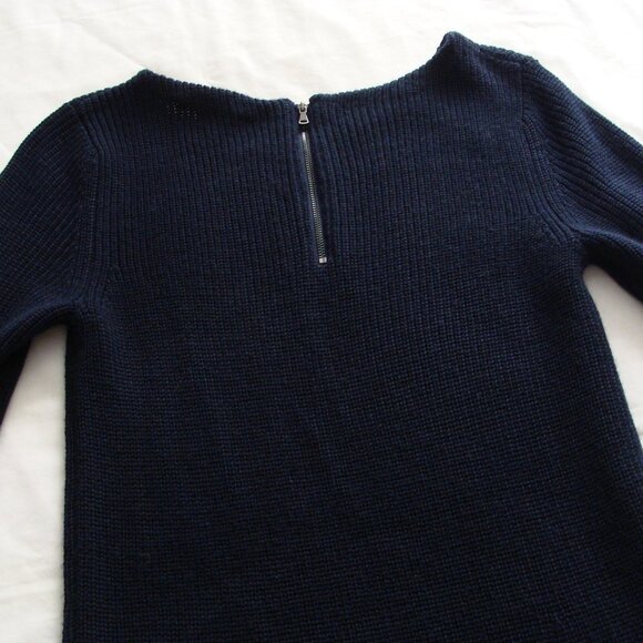 ANN TAYLOR LOFT Navy Blue 3/4 Sleeve ZIP Detail WOOL Blend SWEATER DRESS Sz S - Picture 7 of 9